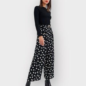 VERO MODA Black Floral Print Wide Leg Trouser Pants (Sz XS)